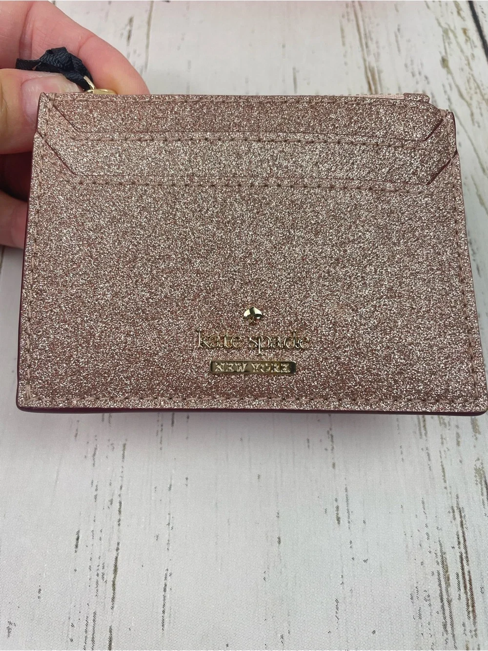 Kate Spade New York Burgess Court Lalena Card Holder *Rose Gold Glitter *NWT